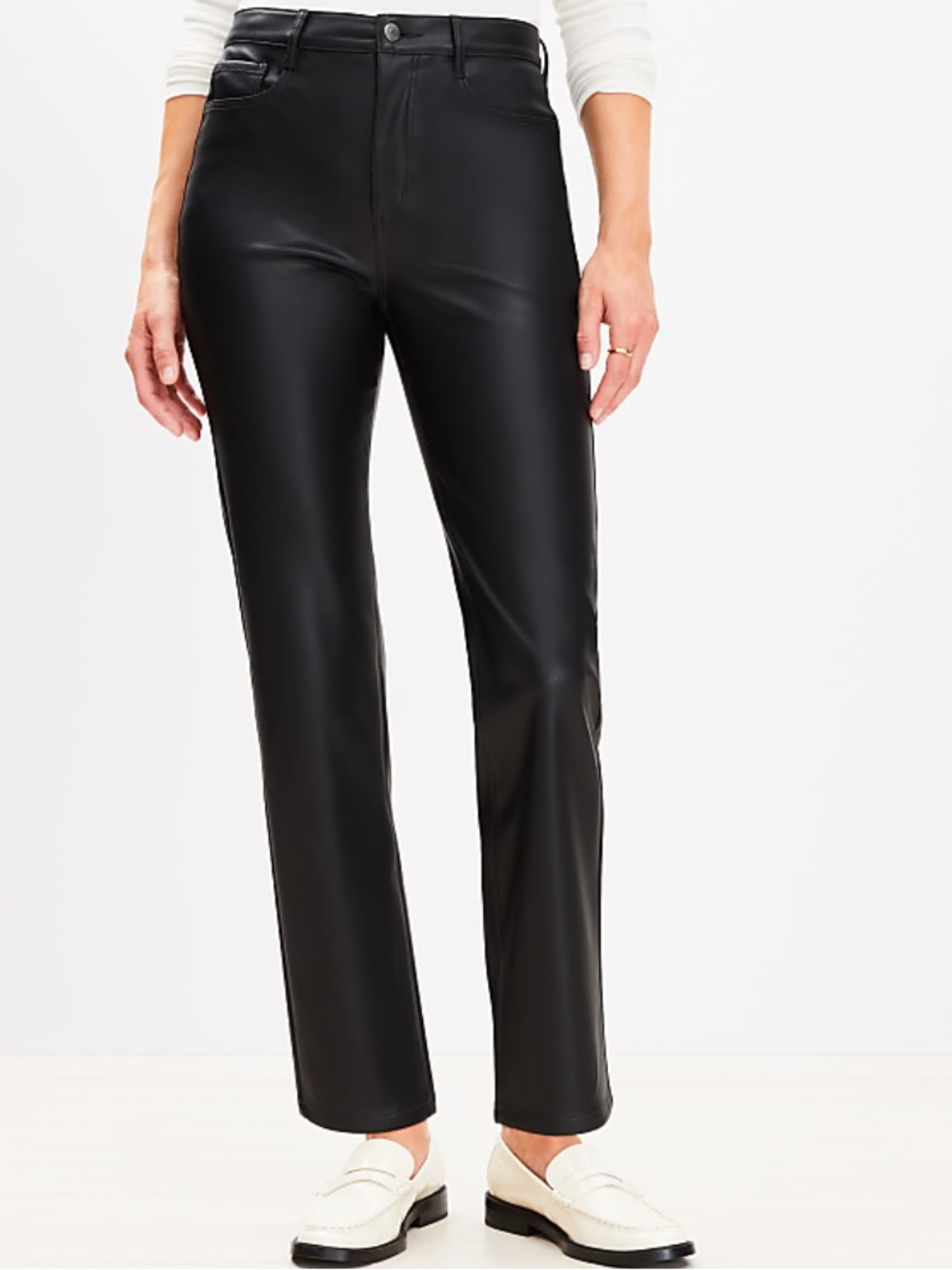 LOFT Outlet Five Pocket Straight Pants in Faux Leather Black Preppy size 10